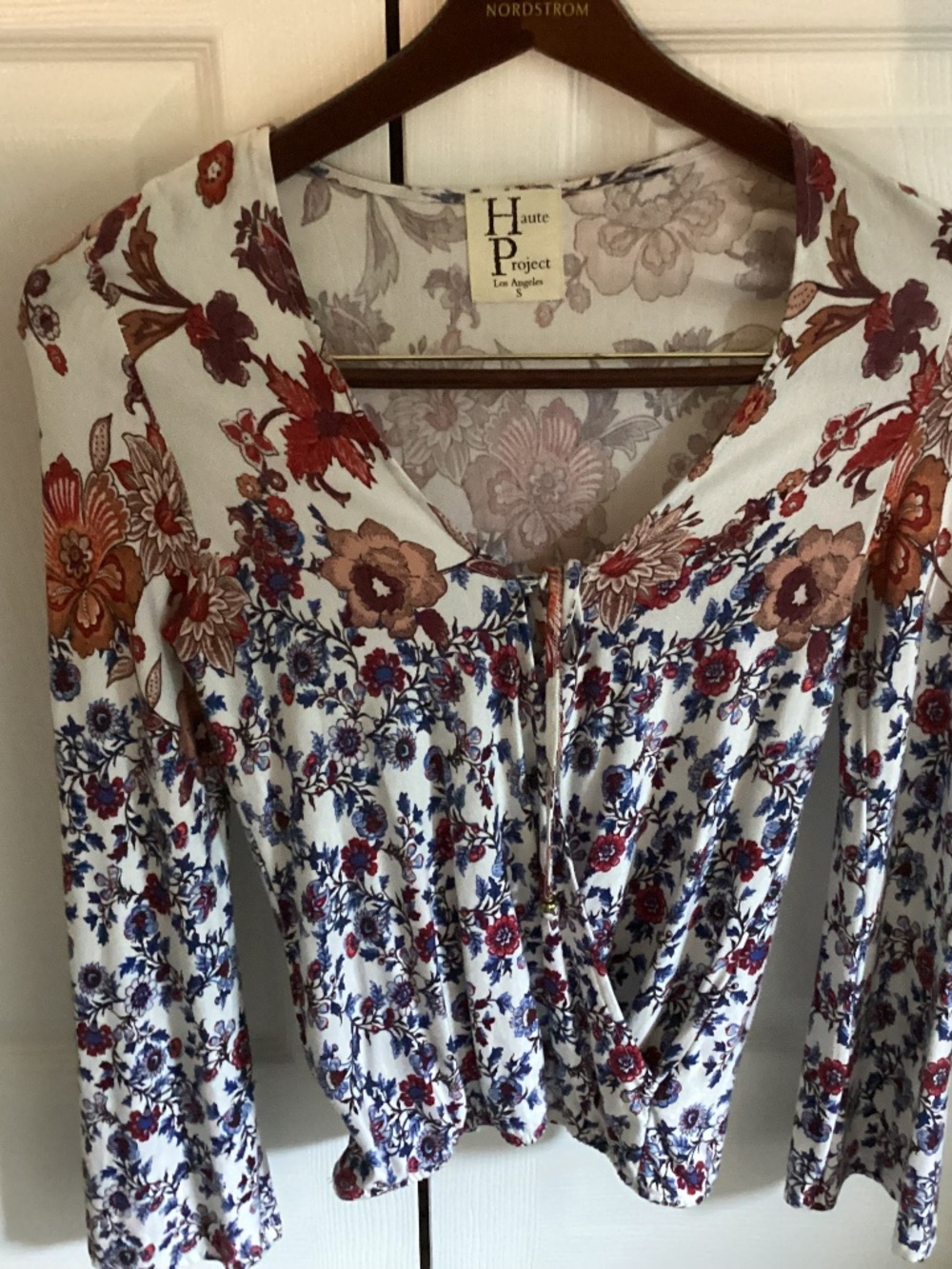 Ladies HAUTE PROJECT Floral Blouse Multicolor, Bell Sleeves and Banded Waist S